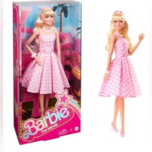 Barbie the movie Margot Robbie doll in pink gingham dress